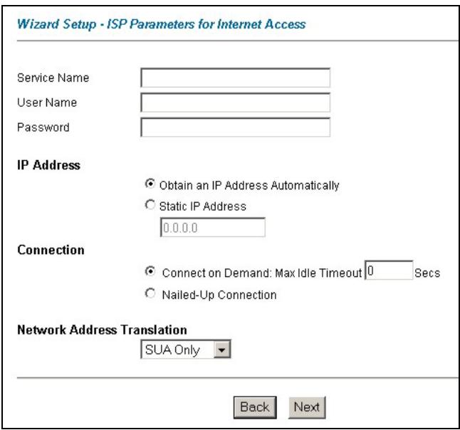 ZYXEL PRESTIGE 652HWI - Wizard Setup Configuration: Second Screen - 1