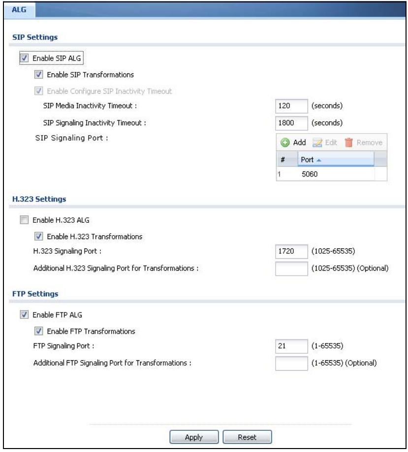 ZYXEL ZYWALL USG 20 - Turn On the ALG - 1