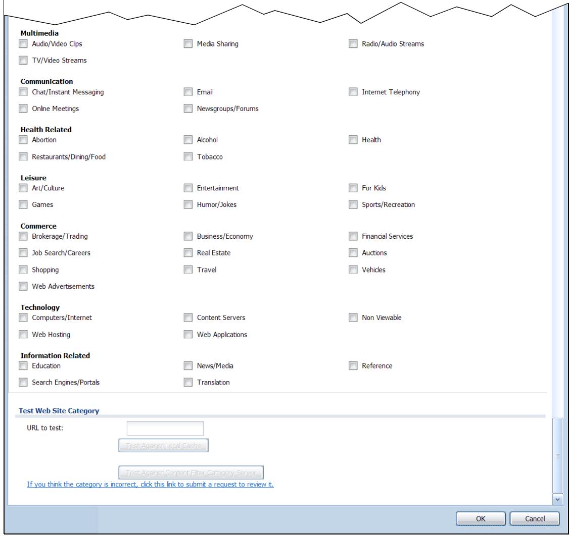 ZYXEL ZYWALL USG 20 - Content Filter Categories Screen - 2