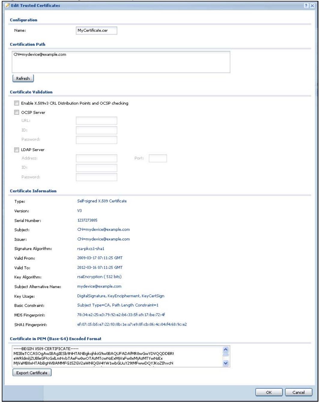 ZYXEL ZYWALL USG 20 - The Trusted Certificates Edit Screen - 1
