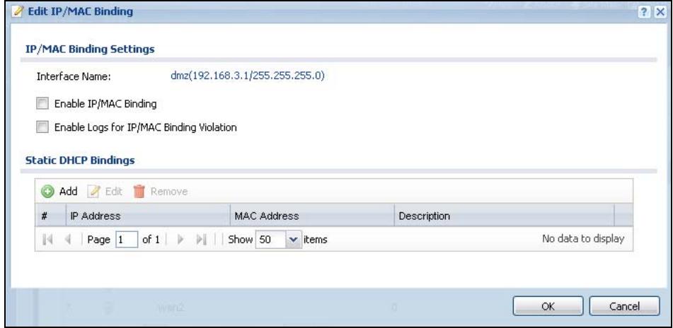 ZYXEL ZYWALL USG 20 - IP/MAC Binding Edit - 1