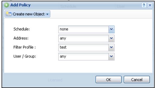 ZYXEL ZYWALL USG 20 - Content Filter Policy Add or Edit Screen - 1
