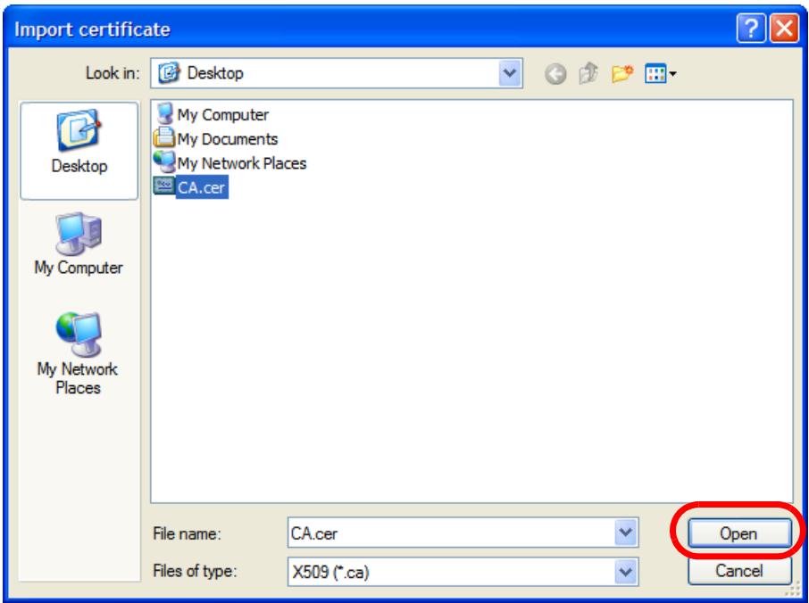 ZYXEL ZYWALL USG 20 - Use the Import certificate dialog box to locate the certificate and then click Open. - 1