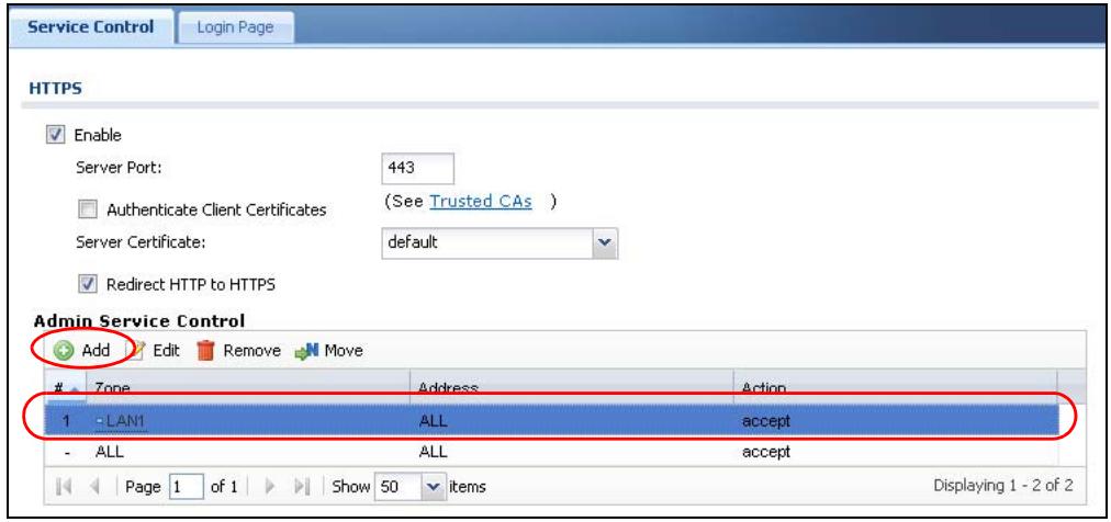 ZYXEL ZYWALL USG 20 - Allow HTTPS Administrator Access Only From the LAN - 3