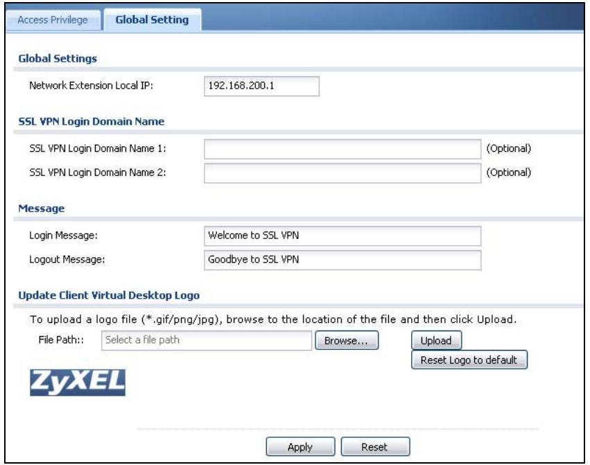 ZYXEL ZYWALL USG 20 - The SSL Global Setting Screen - 1