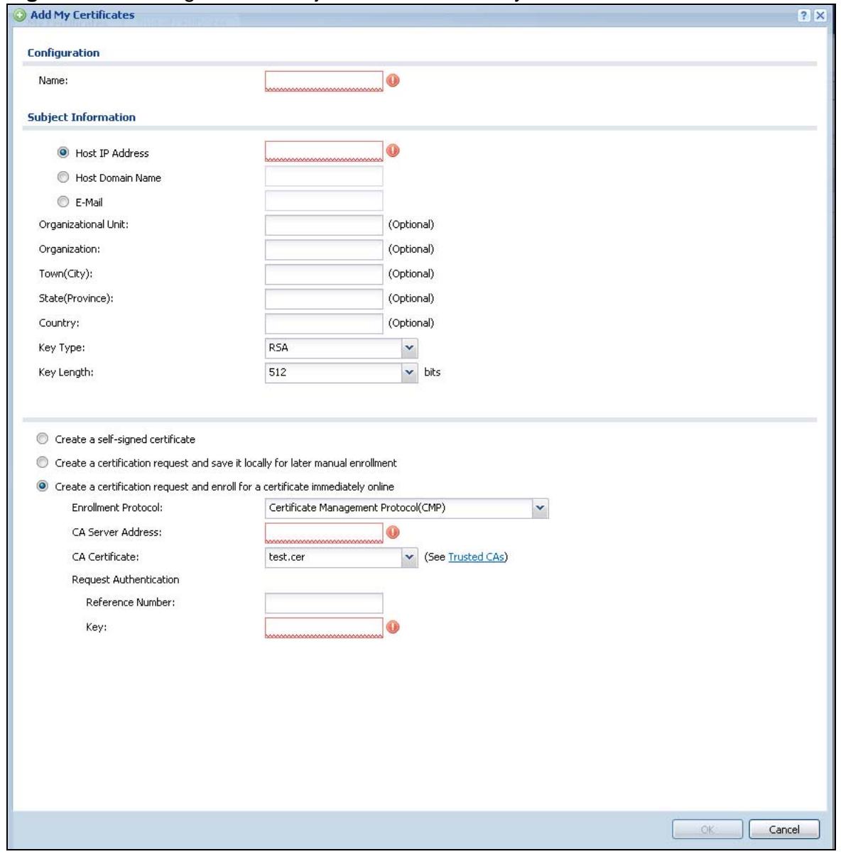 ZYXEL ZYWALL USG 20 - The My Certificates Add Screen - 1
