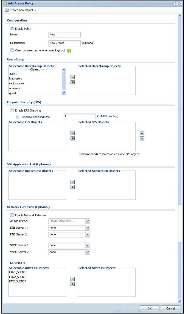 ZYXEL ZYWALL USG 20 - The SSL Access Policy Add/Edit Screen - 1