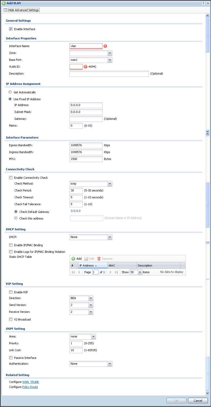 ZYXEL ZYWALL USG 20 - VLAN Add/Edit - 1