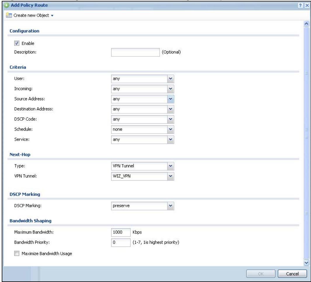 ZYXEL ZYWALL USG 20 - Policy Route Edit Screen - 1
