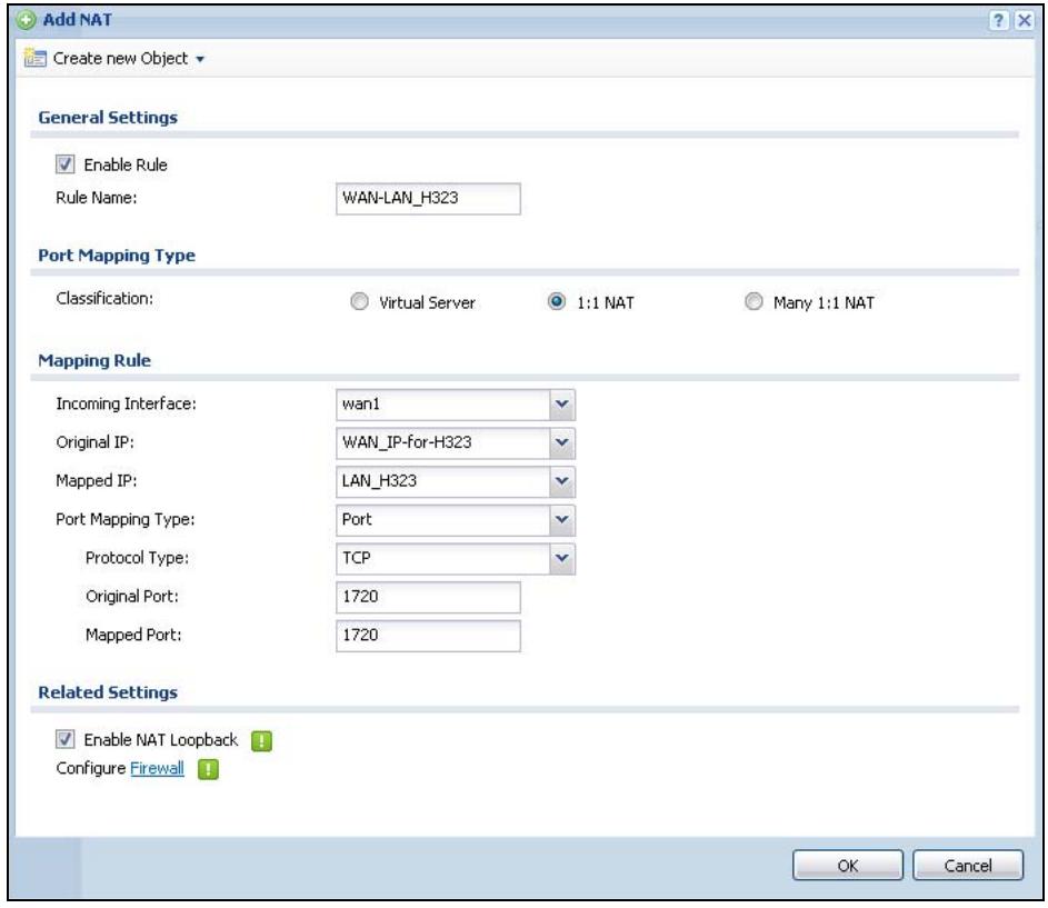 ZYXEL ZYWALL USG 20 - Set Up a NAT Policy For H.323 - 3