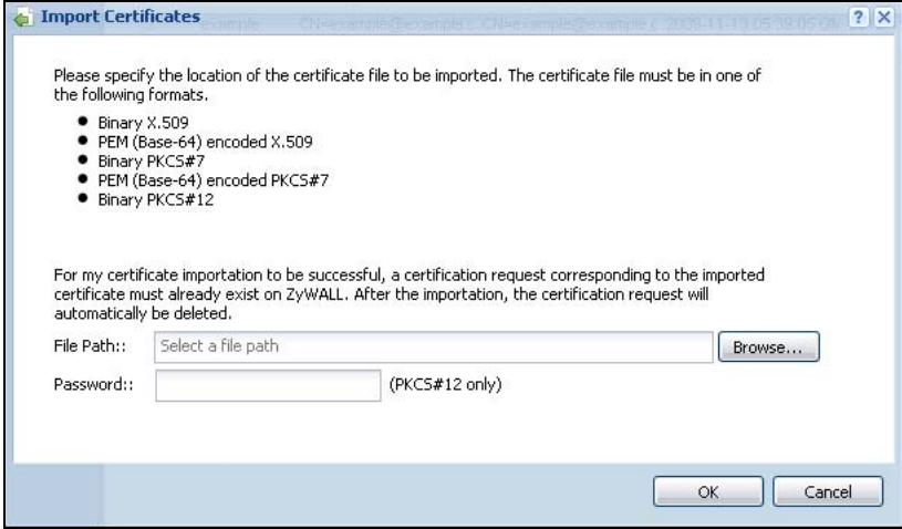 ZYXEL ZYWALL USG 20 - The My Certificates Import Screen - 1