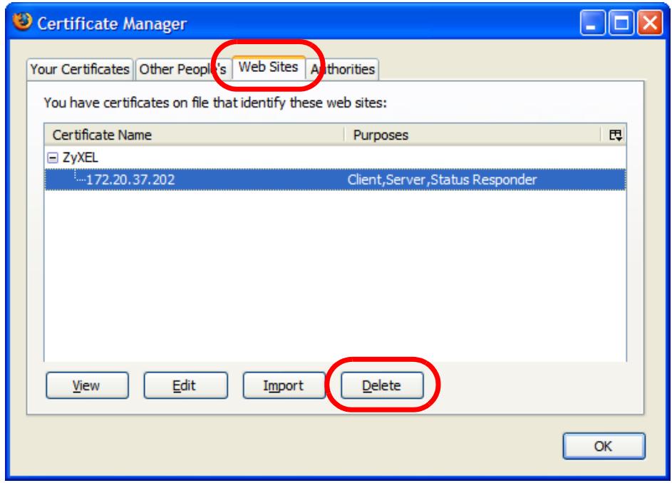 ZYXEL ZYWALL USG 20 - Removing a Certificate in Firefox - 3