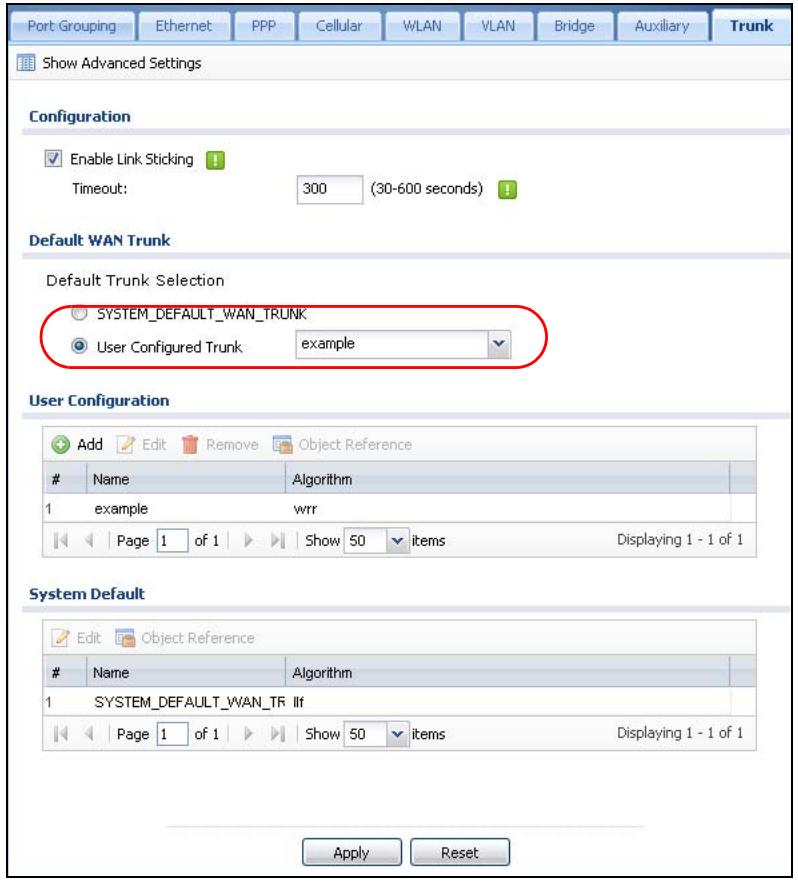 ZYXEL ZYWALL USG 20 - Select the trunk as the default trunk and click Apply. - 1