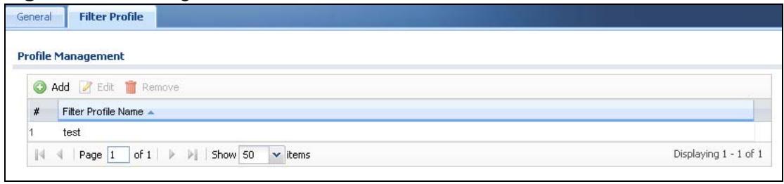 ZYXEL ZYWALL USG 20 - Content Filter Profile Screen - 1