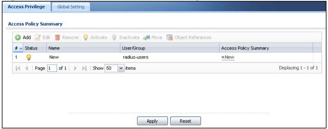 ZYXEL ZYWALL USG 20 - The SSL Access Privilege Screen - 1