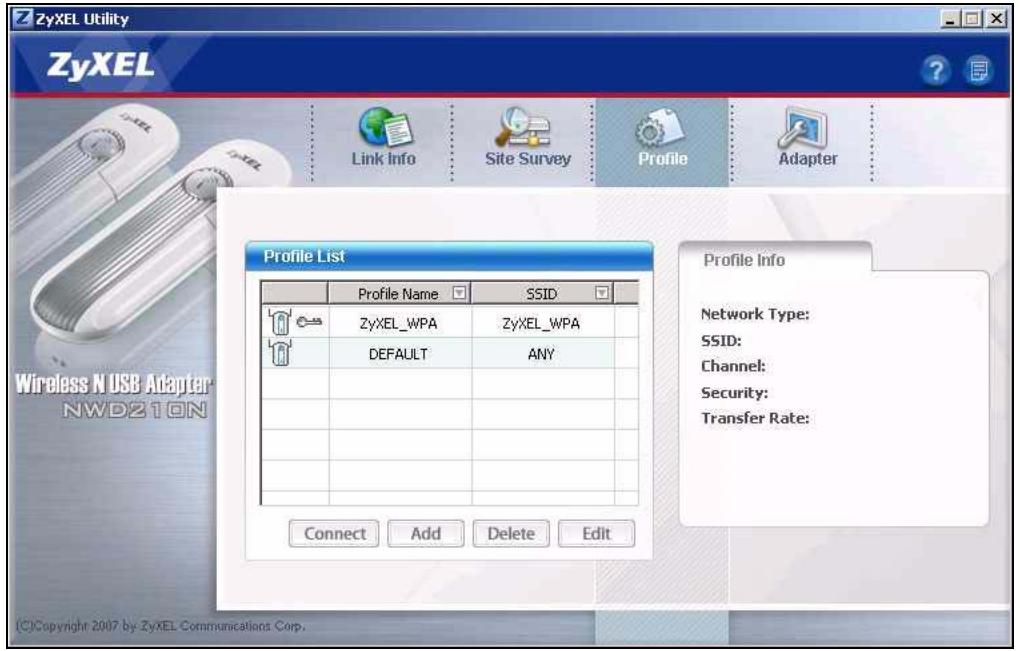 ZYXEL ZYWALL USG 20 - Add a new profile. This example uses "ZYXEL_WPA" as the name. It is also the SSID (name) of the wireless network. Select Infrastructure and click Next. - 6
