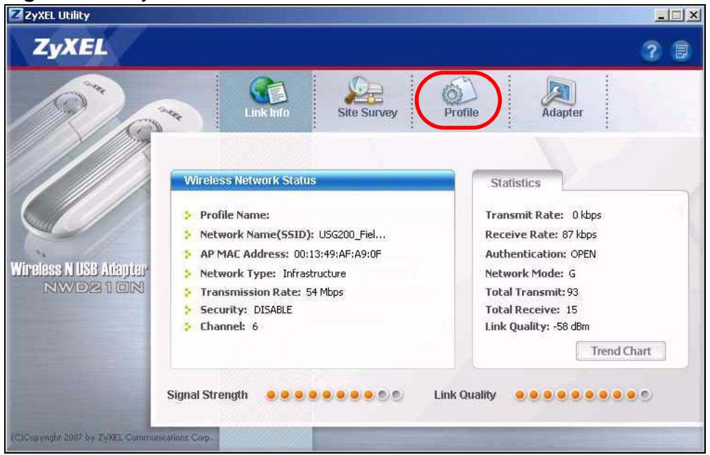 ZYXEL ZYWALL USG 20 - Open the wireless client utility and click Profile. - 1