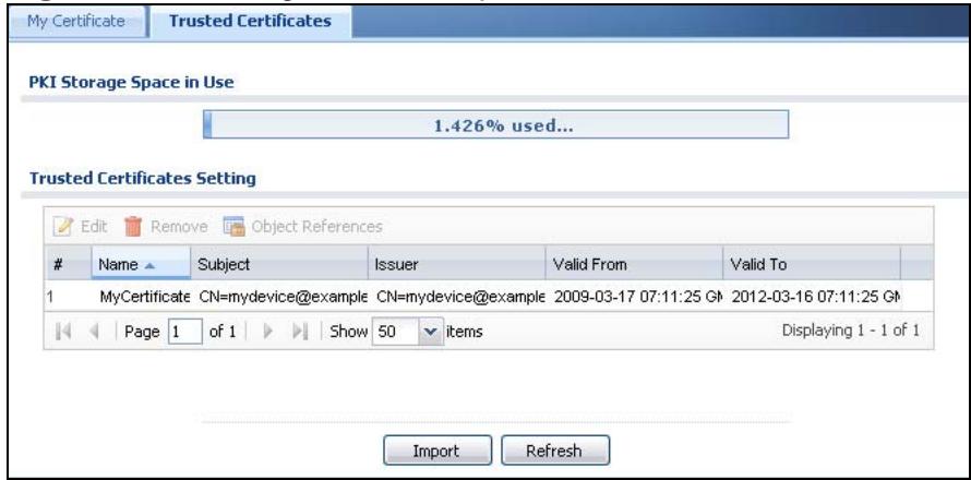 ZYXEL ZYWALL USG 20 - The Trusted Certificates Screen - 1