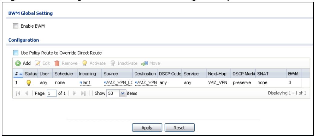 ZYXEL ZYWALL USG 20 - Policy Route Screen - 1
