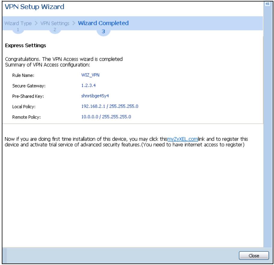 ZYXEL ZYWALL USG 20 - VPN Express Wizard - Finish - 1