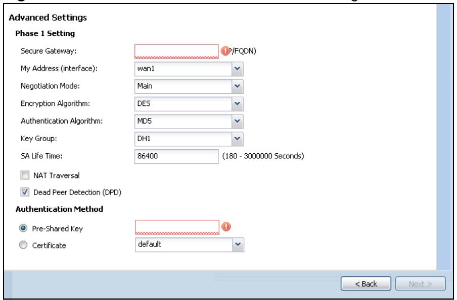 ZYXEL ZYWALL USG 20 - VPN Advanced Wizard - Phase 1 Settings - 1