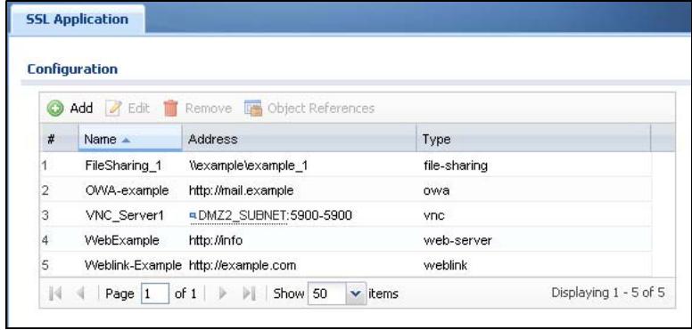 ZYXEL ZYWALL USG 20 - The SSL Application Screen - 1