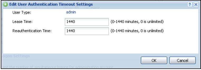 ZYXEL ZYWALL USG 20 - Default User Authentication Timeout Settings Edit Screens - 1