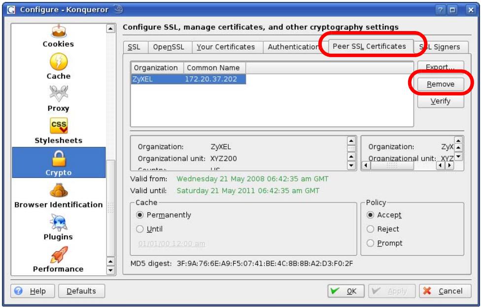 ZYXEL ZYWALL USG 20 - Removing a Certificate in Konqueror - 2