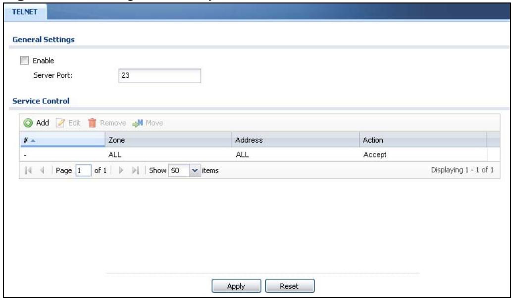 ZYXEL ZYWALL USG 20 - Configuring Telnet - 1