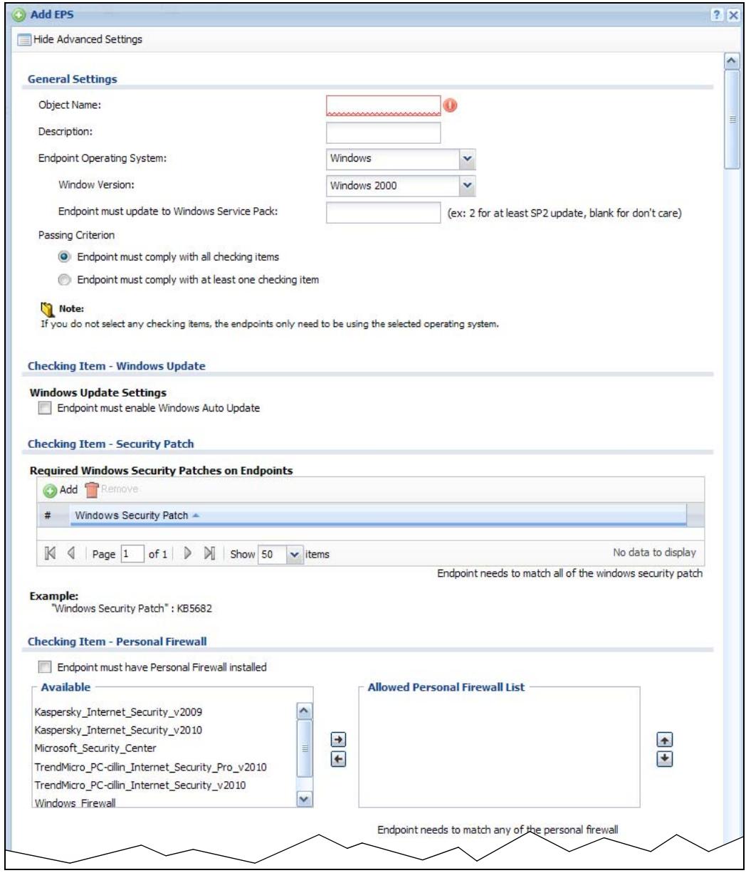 ZYXEL ZYWALL USG 20 - Endpoint Security Add/Edit - 1