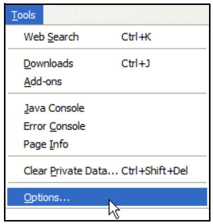 ZYXEL ZYWALL USG 20 - Open Firefox and click Tools > Options. - 1