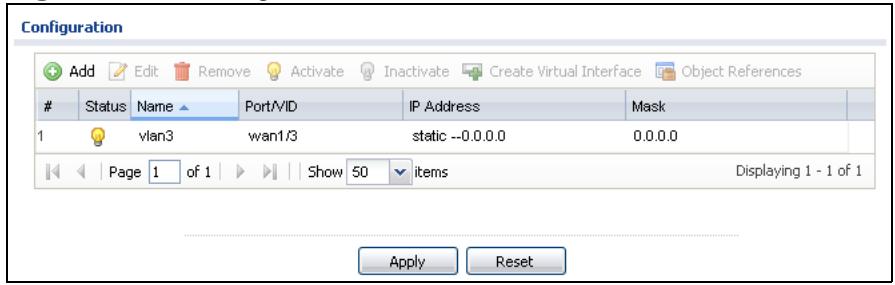 ZYXEL ZYWALL USG 20 - VLAN Summary Screen - 1