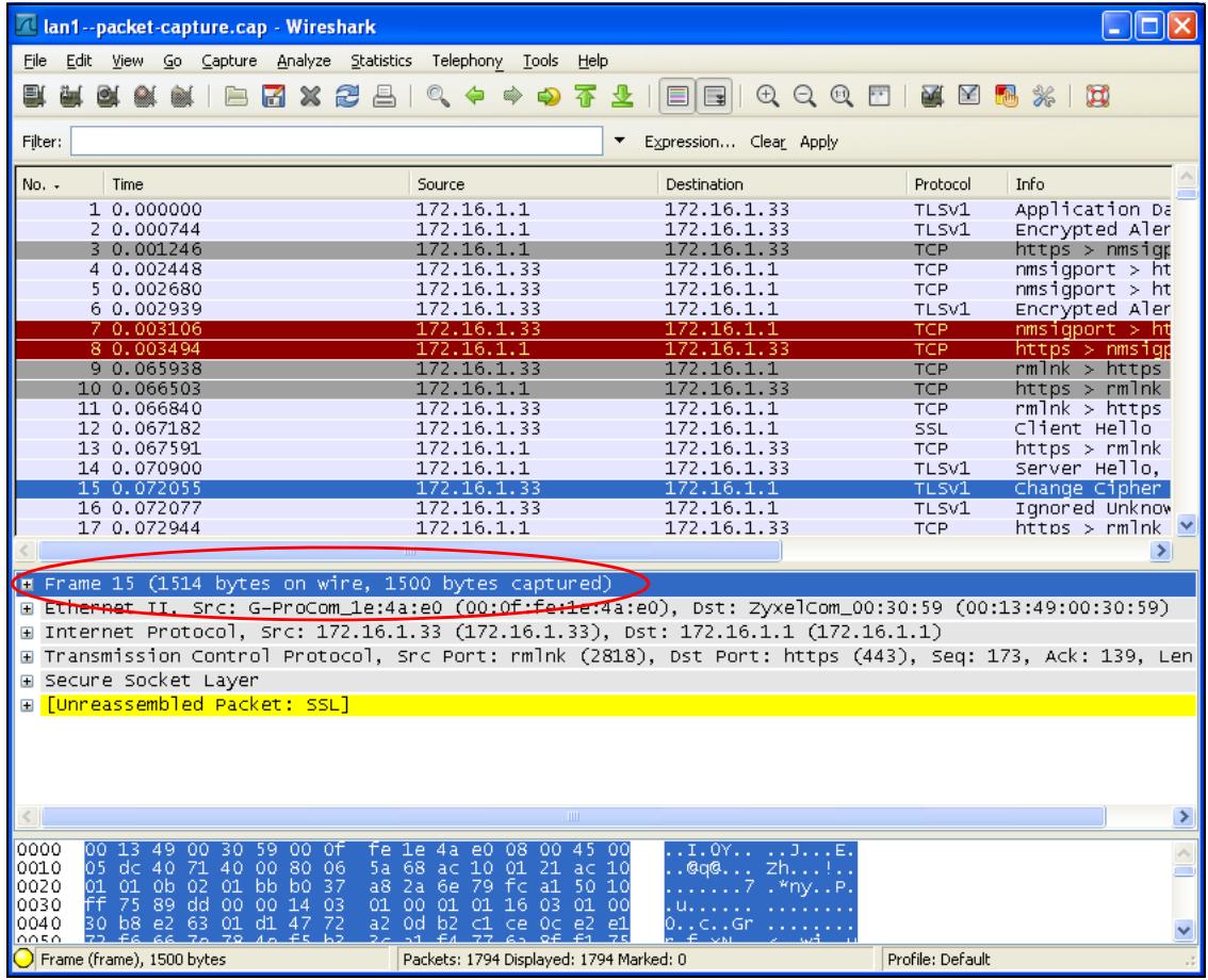ZYXEL ZYWALL USG 20 - Example of Viewing a Packet Capture File - 1