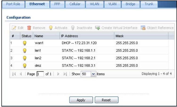 ZYXEL ZYWALL USG 20 - Ethernet Summary Screen - 1