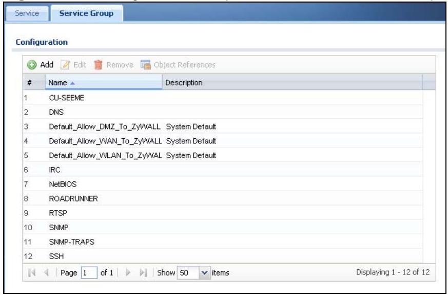 ZYXEL ZYWALL USG 20 - The Service Group Summary Screen - 1