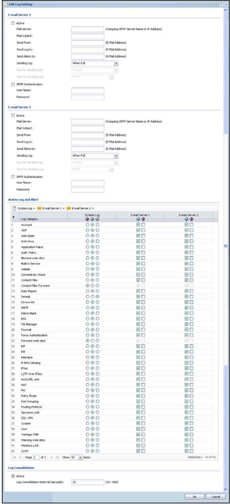 ZYXEL ZYWALL USG 20 - Edit System Log Settings - 1
