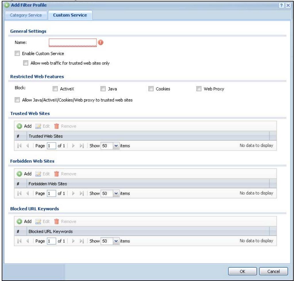ZYXEL ZYWALL USG 20 - Content Filter Customization Screen - 1