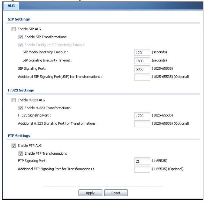 ZYXEL ZYWALL USG 20 - The ALG Screen - 1