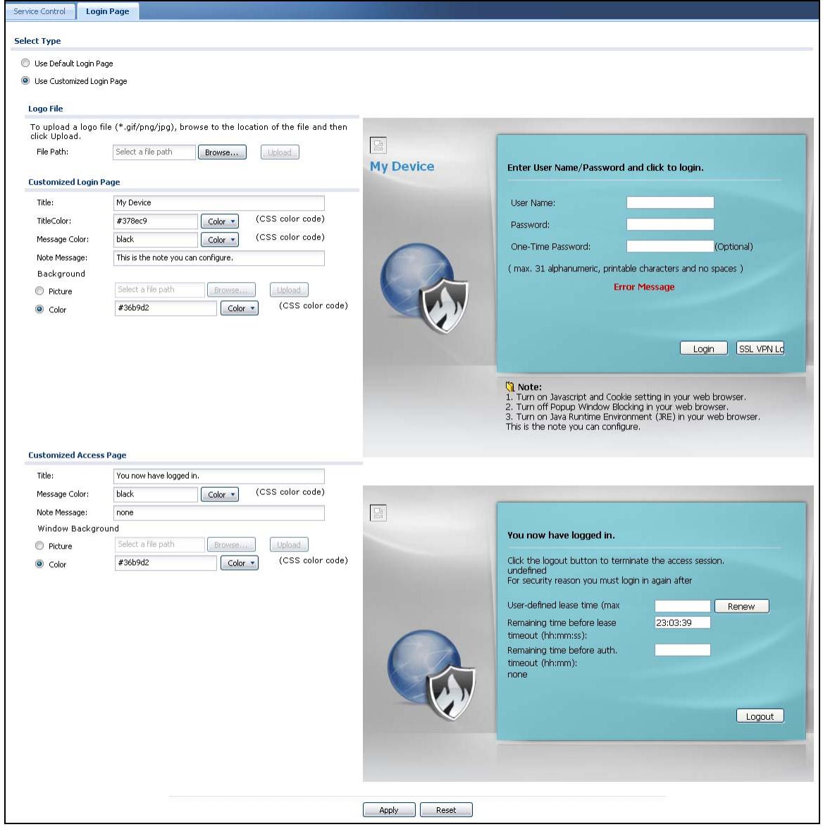 ZYXEL ZYWALL USG 20 - Customizing the WWW Login Page - 1