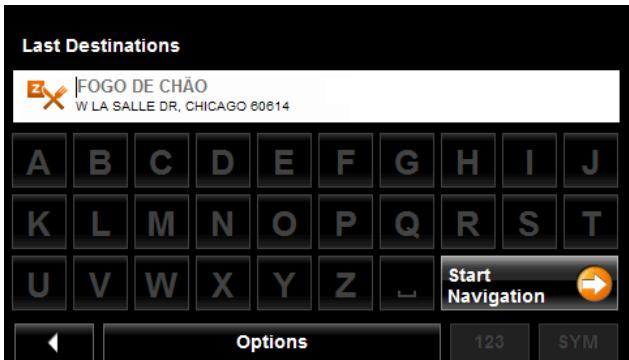 NAVIGON 5100 MAX - Selecting a destination from the Last Destinations list - 2