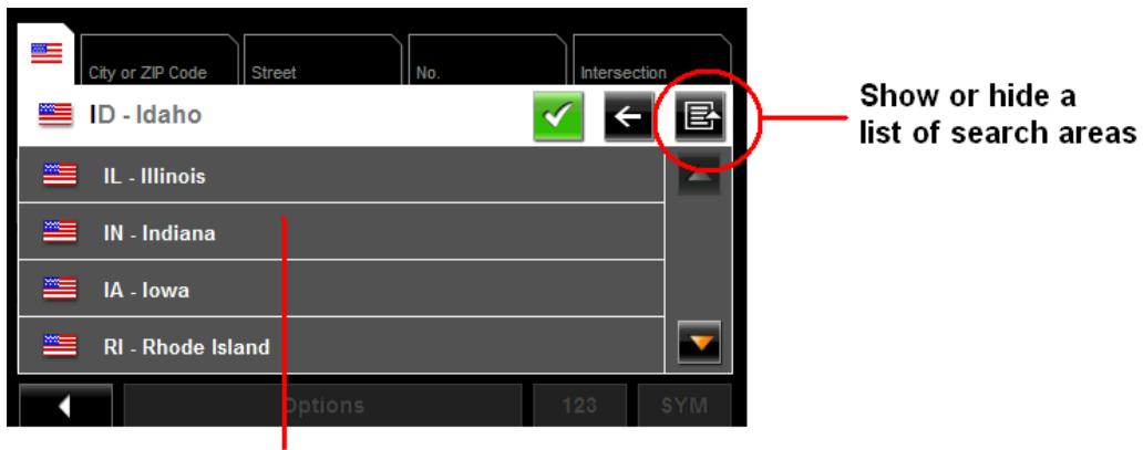 NAVIGON 5100 MAX - Selecting a Search Area From a List - 1