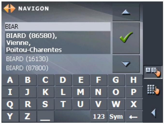 NAVIGON MOBILENAVIGATOR 5 - Saisissez les lettres BIAR - 1