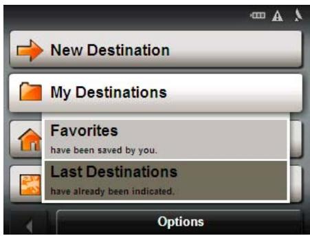 NAVIGON 2120 - Selecting a destination from the Last Destinations list - 1