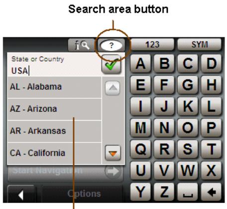 NAVIGON 2120 - The Search Area Button - 1