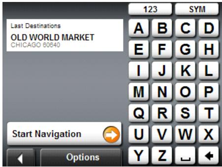 NAVIGON 2120 - Selecting a destination from the Last Destinations list - 2