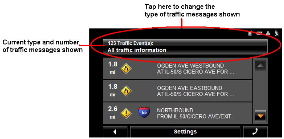 NAVIGON 8100T - Specify the type of traffic messages to display - 2