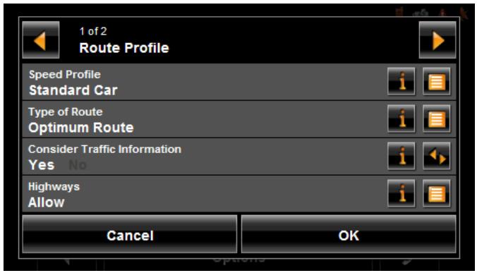 NAVIGON 8100T - Viewing or Changing the Route Profile - 1