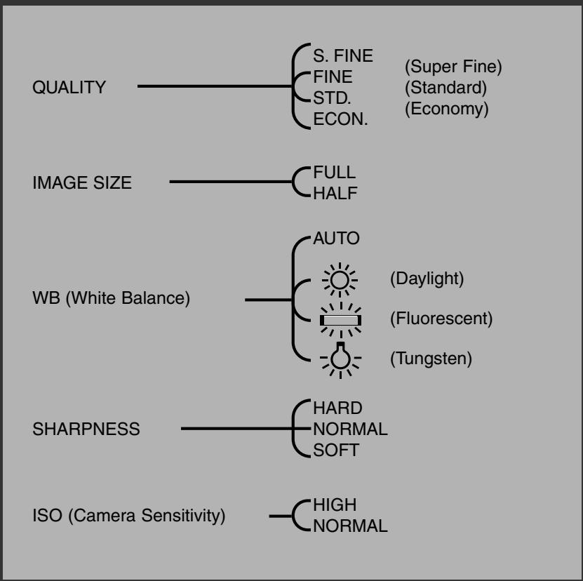 MINOLTA DIMAGE E201 - NAVIGATING THE RECORDING-MODE MENU - 2