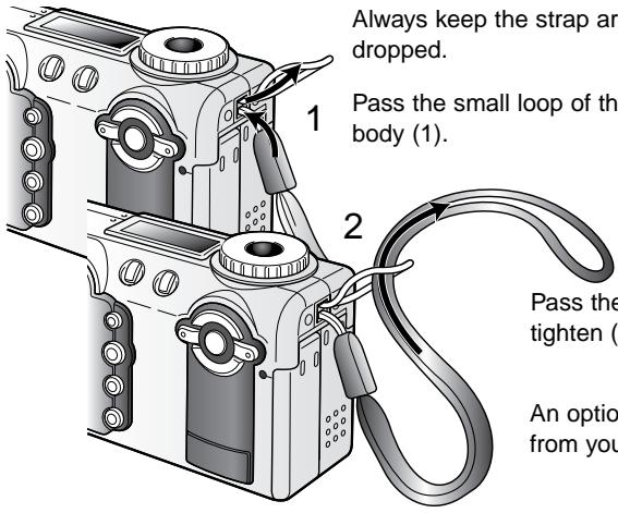 MINOLTA DIMAGE F100 - Attaching the hand strap - 1