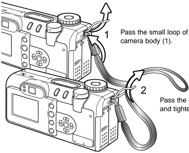 MINOLTA DIMAGE F200 - Attaching the hand strap - 1